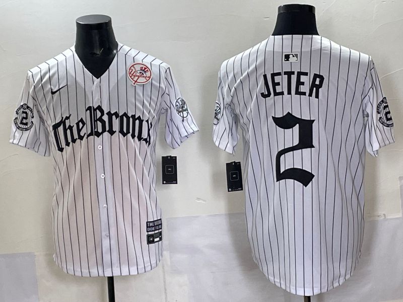 Men 2025 New York Yankees #2 Jeter White Stripe Five generations Joint Name Nike MLB Jersey style 08->new york yankees->MLB Jersey